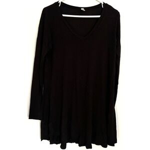 Popana Tunic Shirt Womens Large Black Long Sleeve‎ Flowy V Neck Made USA